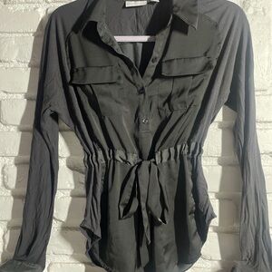 Gray Long Sleeve Fitted Button Down Shirt